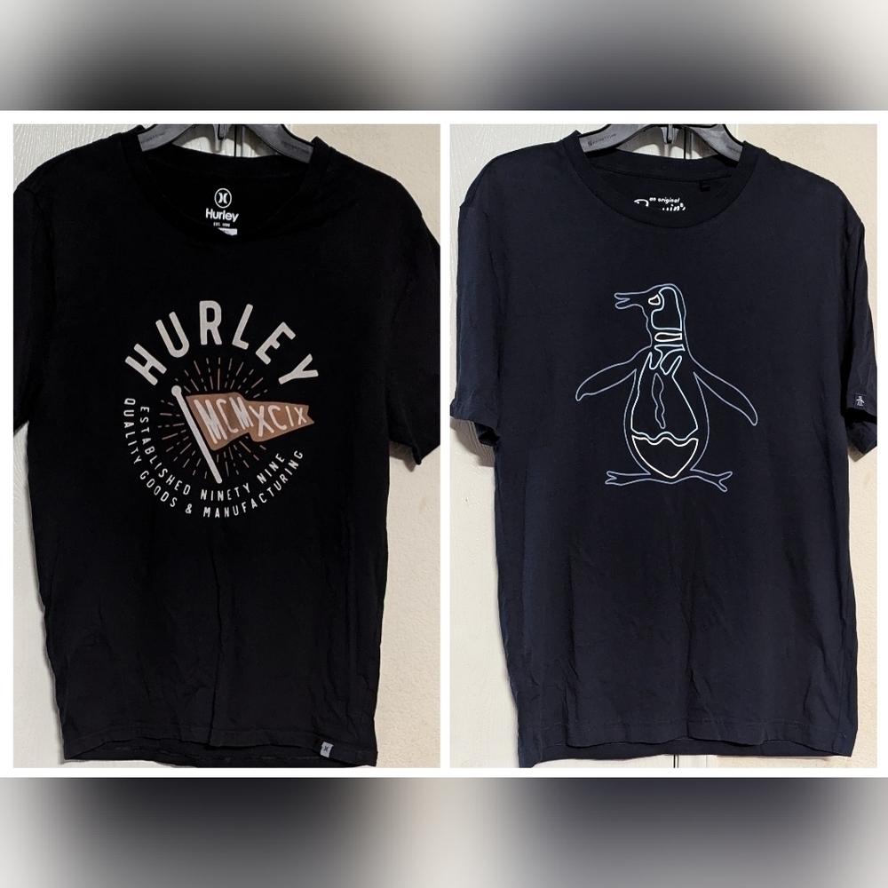 Hurley Black Logo T Shirt & Original Penguin Navy Tee 2PCS Lot Size Small